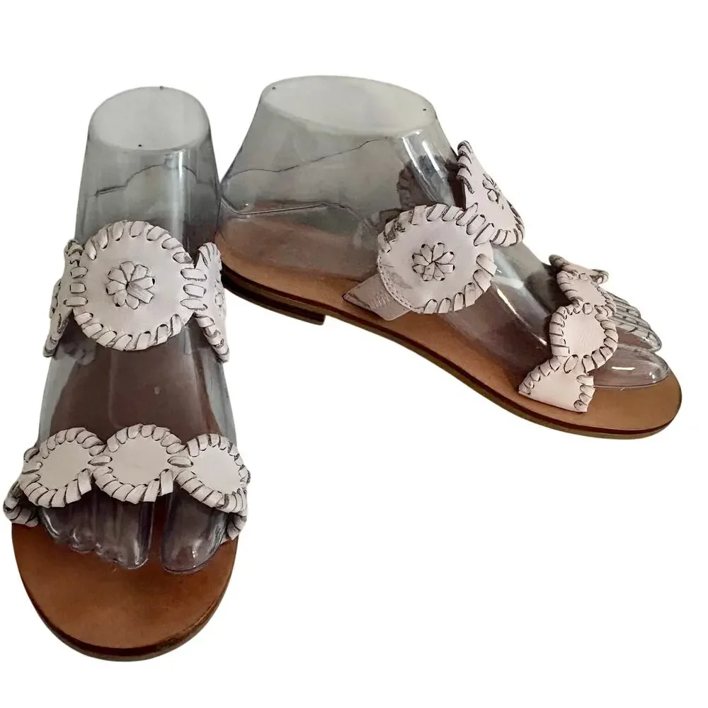 Jack Rogers Laurin Nappa Leather Medallion Stitched Flat Sandals Boho Western 4